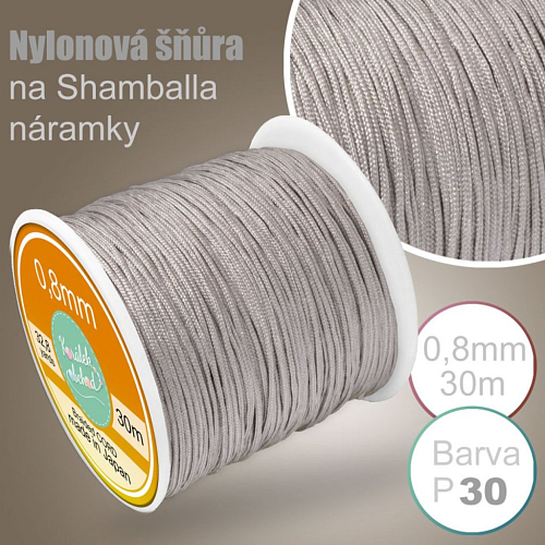 Nylonová šňůra na Shamballa náramky průměr nitě 0,8mm.Výhodné balení 30m. Barva č.P30 Stříbrná
