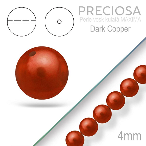 PRECIOSA Voskované Perle barva DARK COPPER velikost 4mm. Balení návlek 31Ks. 