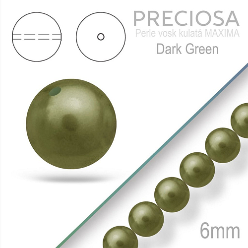 PRECIOSA Voskované Perle barva DARK GREEN velikost 6mm. Balení návlek 21Ks. 