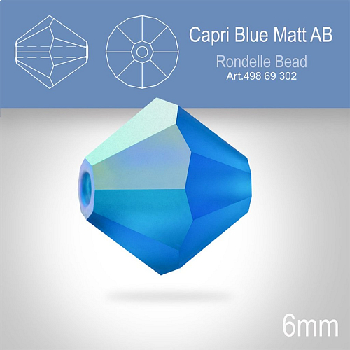 PRECIOSA Bicone MC BEAD (sluníčko) velikost 6mm. Barva CAPRI BLUE Aurore Boreale MATT. Balení 21ks .