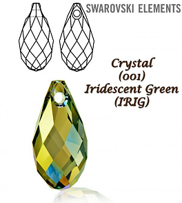 Swarovski 6010 Briolette Pendant 13x6,5mm. Barva Crystal  Iridescent Green 