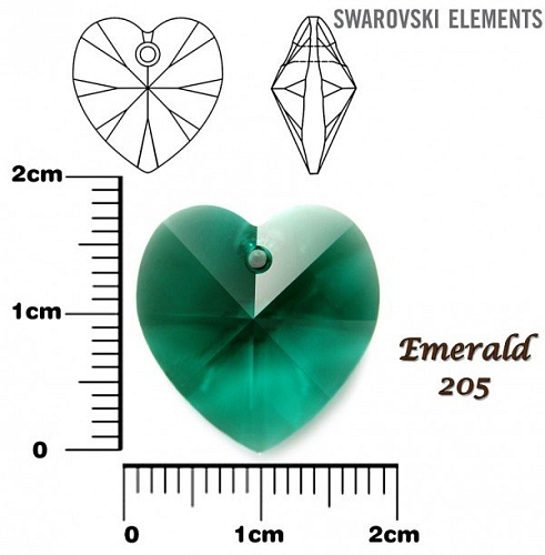 SWAROVSKI Heart Pendant barva EMERALD velikost 18x17,5mm.