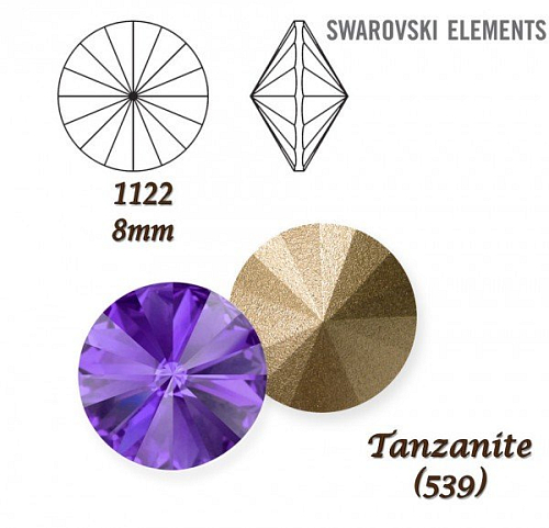 SWAROVSKI ELEMENTS RIVOLI 1122 SS39 barva TANZANITE (539) velikost 8mm.