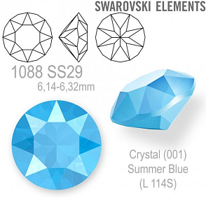 Swarovski 1088 XIRIUS Chaton SS29 (6,14-6,32mm) barva Crystal (001) Summer Blue (L114S). 