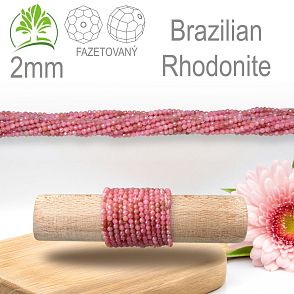 Korálky z minerálů Brazilian Rhodonite Fazetovaný přírodní polodrahokam. Velikost pr.2mm. Balení 190Ks