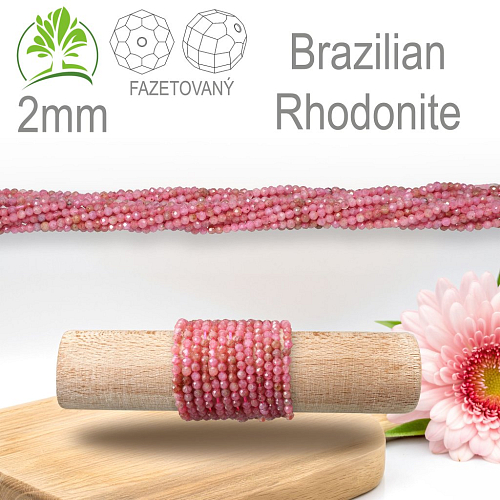 Korálky z minerálů Brazilian Rhodonite Fazetovaný přírodní polodrahokam. Velikost pr.2mm. Balení 190Ks