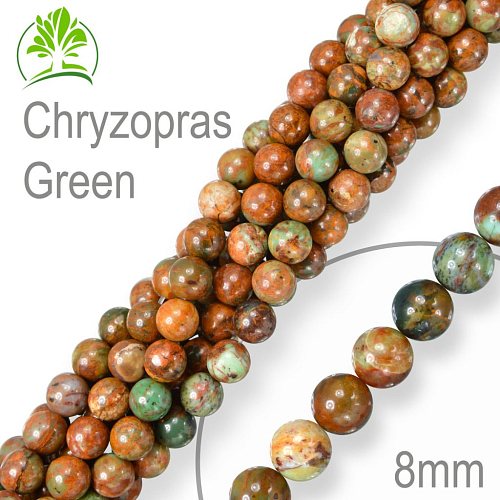 Korálky z minerálů Chryzopras Green (Chalcedon). Velikost pr.8mm. Balení 10Ks.