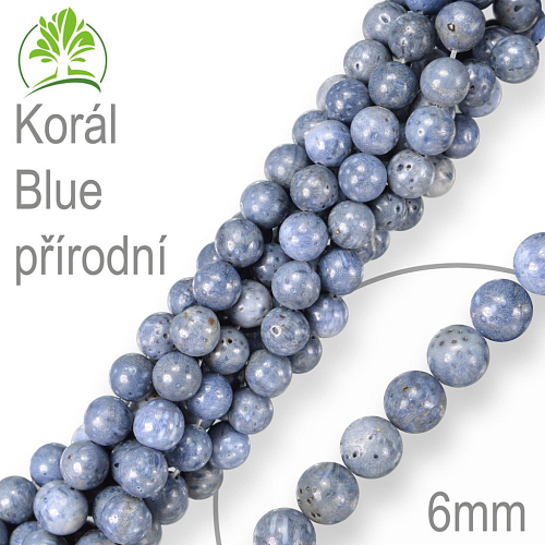 Korálky z minerálů Korál Blue přírodní polodrahokam. Velikost pr.6mm. Balení 12Ks.