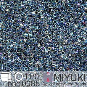 Korálky Miyuki Delica (fazetované) 11/0. Barva Blue Lined Aqua AB Cut DBC0085. Balení 5g.