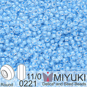 Korálky Miyuki Round 11/0. Barva 0221 Sky Blue Lined Crystal . Balení 5g.