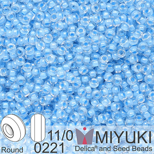 Korálky Miyuki Round 11/0. Barva 0221 Sky Blue Lined Crystal . Balení 5g.