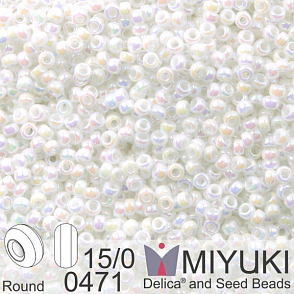 Korálky Miyuki Round 15/0. Barva 0471 White Pearl AB. Balení 5g.