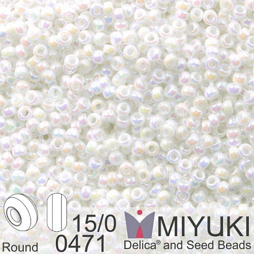 Korálky Miyuki Round 15/0. Barva 0471 White Pearl AB. Balení 5g.