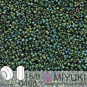 Korálky Miyuki Round 15/0. Barva 0468 Metallic Malachite Green Iris. Balení 5g.