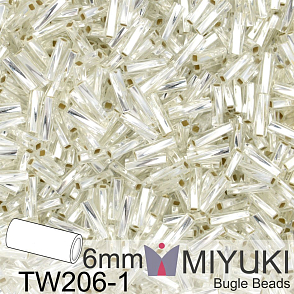 Korálky Miyuki Twisted Bugle 6mm. Barva TW206-1 Silverlined Crystal. Balení 10g.