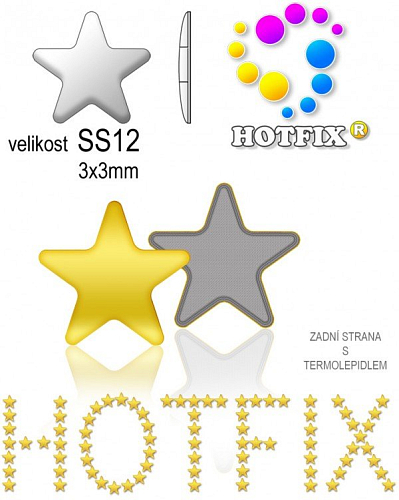 Kovové NAILHEAD HOTFIX nažehlovací polotovary. STAR Velikost SS12 (3,00-3,20mm) Tl.0,6mm. Barva 019 SVĚTLE ZLATÁ (lesklá ocelová). Balení 70Ks