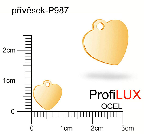 Přívěsek Chirurgická Ocel ozn-P987 SRDCE velikost 10x9mm. Řada přívěsků ProfiLUX. Barva POZLACENO.