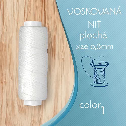 Voskovaná nit 0,8mm PLOCHÁ cívka 30m barva č.1 White