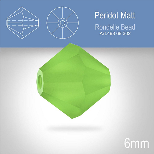 PRECIOSA Bicone MC BEAD (sluníčko) velikost 6mm. Barva PERIDOT Matt. Balení 21ks .