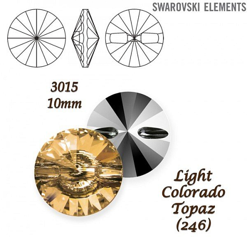 SWAROVSKI Buttons 3015 barva LIGHT COLORADO TOPAZ velikost 10mm.