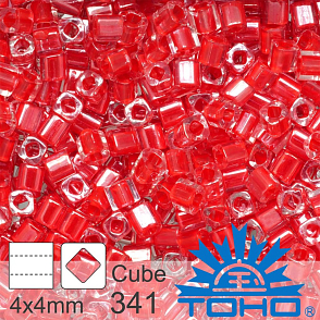 Korálky TOHO Cubes 6/0. Barva 341 Inside-Color Crystal/Tomato-Lined  . Balení 10g. 