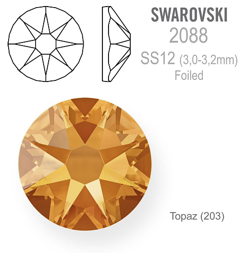 SWAROVSKI 2088 Xirius FOILED velikost SS12 barva TOPAZ 