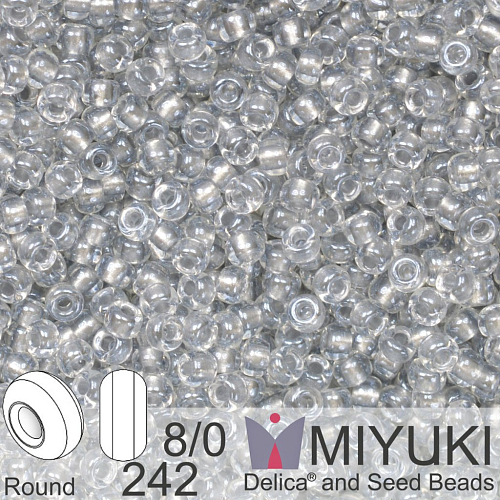 Korálky Miyuki Round 8/0. Barva 242 Sparkling Pewter Lined Crystal . Balení 5g