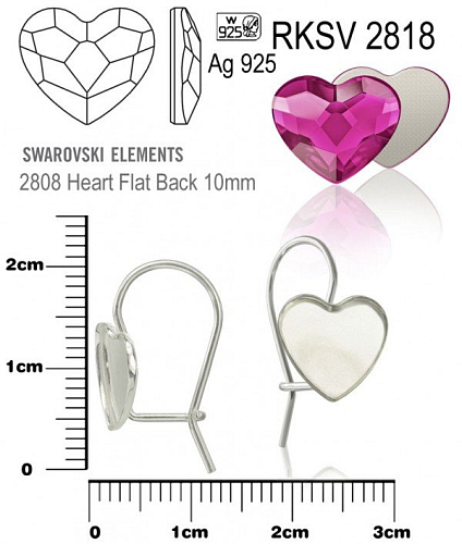 NÁUŠNICE ZAPÍNACÍ na Swarovski 2808 Heart Flat Back 10mm ozn. RKSV 2818. Materiál STŘÍBRO AG925.váha 0,47g.