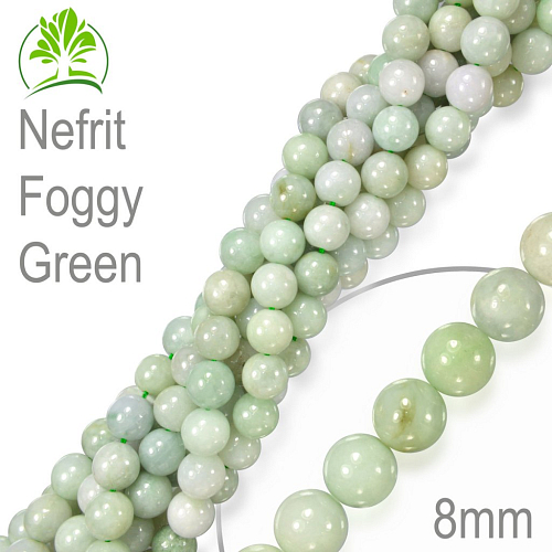 Korálky z minerálů Nefrit Foggy Green přírodní polodrahokam. Velikost pr.8mm. Balení 10Ks.
