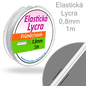 Elastická LYCRA pružná vícevláknová nit pr. 0,8mm. Barva Bílá. Balení metráž