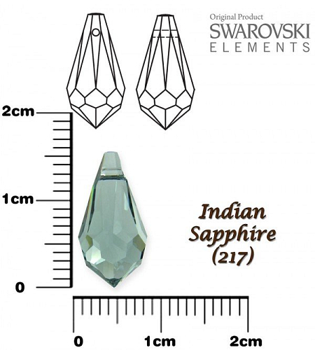 SWAROVSKI PŘÍVÉSKY Teardrop 6000 barva INDIAN SAPPHIRE (217) velikost 15x7,5mm. 