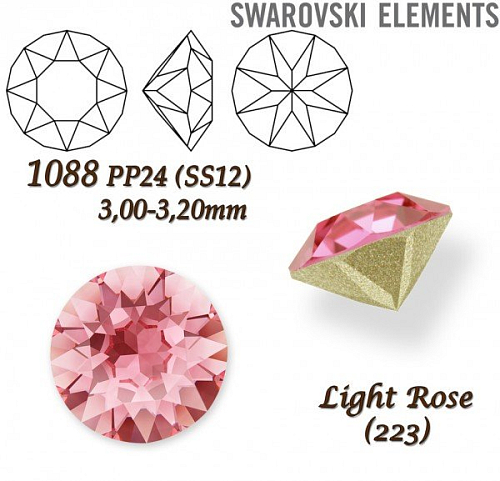 SWAROVSKI ELEMENTS 1088 XIRIUS Chaton PP24 (SS12)  3,00-3,20mm barva LIGHT ROSE (223). 