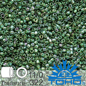 Korálky TOHO tvar TREASURE (válcové). Velikost 11/0. Barva č. 322-Gold-Lustered Emerald. Balení 5g.
