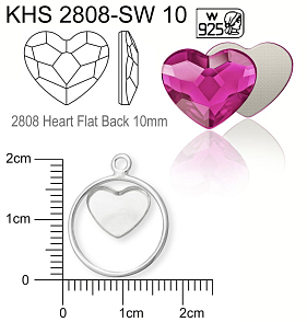 Přívěsek KROUŽEK se srdcem na Swarovski 2808 Heart Flat Back 10mm ozn. KHS 2808. Materiál STŘÍBRO AG925.váha 0,73g.