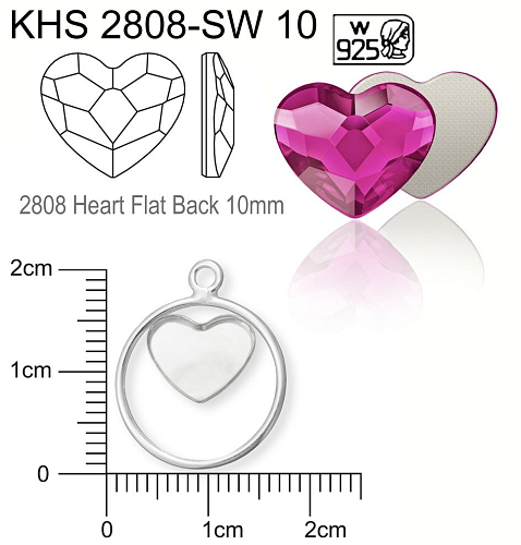 Přívěsek KROUŽEK se srdcem na Swarovski 2808 Heart Flat Back 10mm ozn. KHS 2808. Materiál STŘÍBRO AG925.váha 0,73g.