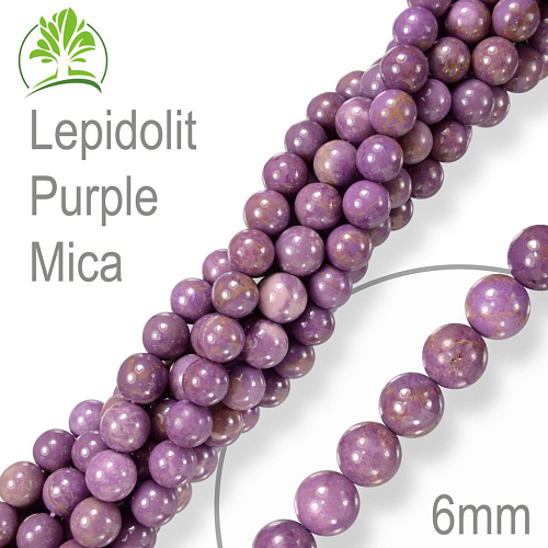 Korálky z minerálů Lepidolit Purple Mica přírodní polodrahokam. Velikost pr.6mm. Balení 12Ks.
