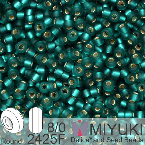 Korálky Miyuki Round 8/0. Barva 2425F Matte Silverlined Teal. Balení 5g