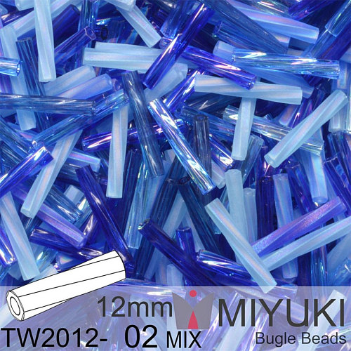 Korálky Miyuki Twisted Bugle 12mm. Barva TW2012-MIX 02 Blueberry Pi.  Balení 10g.