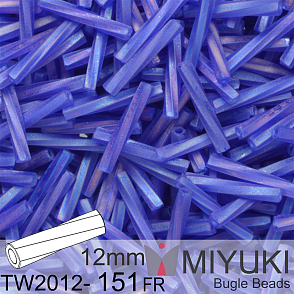 Korálky Miyuki Twisted Bugle 12mm. Barva TW2012-151FR Matte Tr Cobalt AB.  Balení 10g.