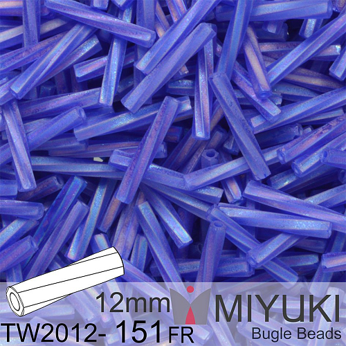 Korálky Miyuki Twisted Bugle 12mm. Barva TW2012-151FR Matte Tr Cobalt AB.  Balení 10g.