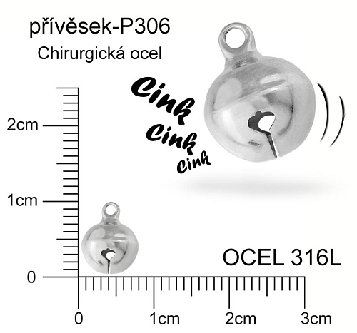 Přívěsek Chirurgická Ocel ozn-P306 ROLNIČKA s očkem velikost 9mm.
