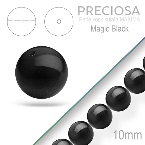 PRECIOSA Voskované Perle barva BLACK 98702 velikost 10mm. Balení návlek 12Ks. 