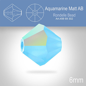 PRECIOSA Bicone MC BEAD (sluníčko) velikost 6mm. Barva AQUAMARINE Aurore Boreale MATT. Balení 21ks .
