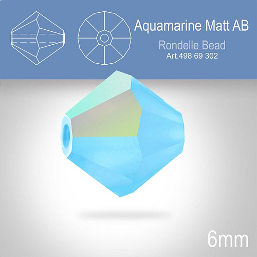 PRECIOSA Bicone MC BEAD (sluníčko) velikost 6mm. Barva AQUAMARINE Aurore Boreale MATT. Balení 21ks .
