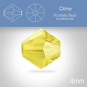 PRECIOSA Bicone MC BEAD (sluníčko) velikost 4mm. Barva CITRINE. Balení 30ks