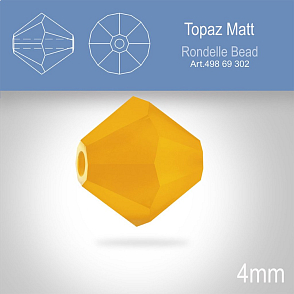 PRECIOSA Bicone MC BEAD (sluníčko) velikost 4mm. Barva TOPAZ Matt. Balení 30ks .