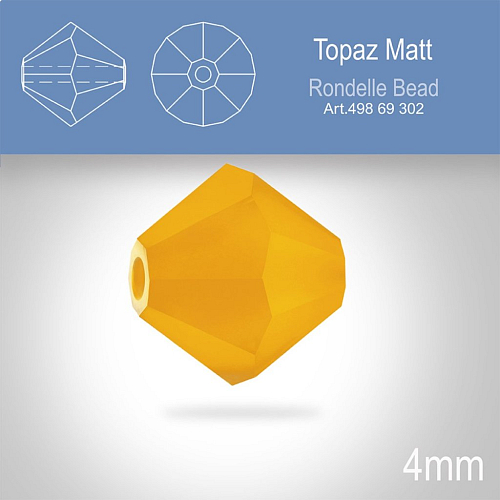 PRECIOSA Bicone MC BEAD (sluníčko) velikost 4mm. Barva TOPAZ Matt. Balení 30ks .