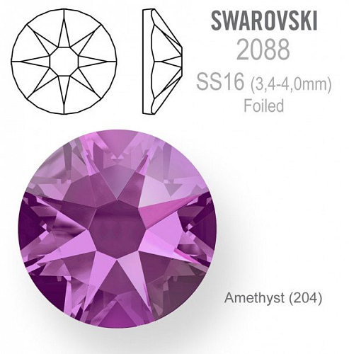 SWAROVSKI 2088 XIRIUS FOILED velikost SS16 barva Amethyst (204). Balení 20Ks.