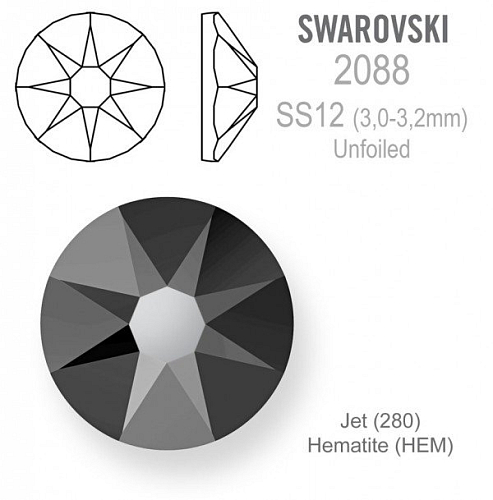 SWAROVSKI 2088 XIRIUS Rose Unfoiled velikost SS12 barva Jet Hematite 