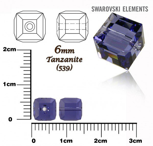 SWAROVSKI CUBE Beads 5601 barva TANZANITE velikost 6mm.